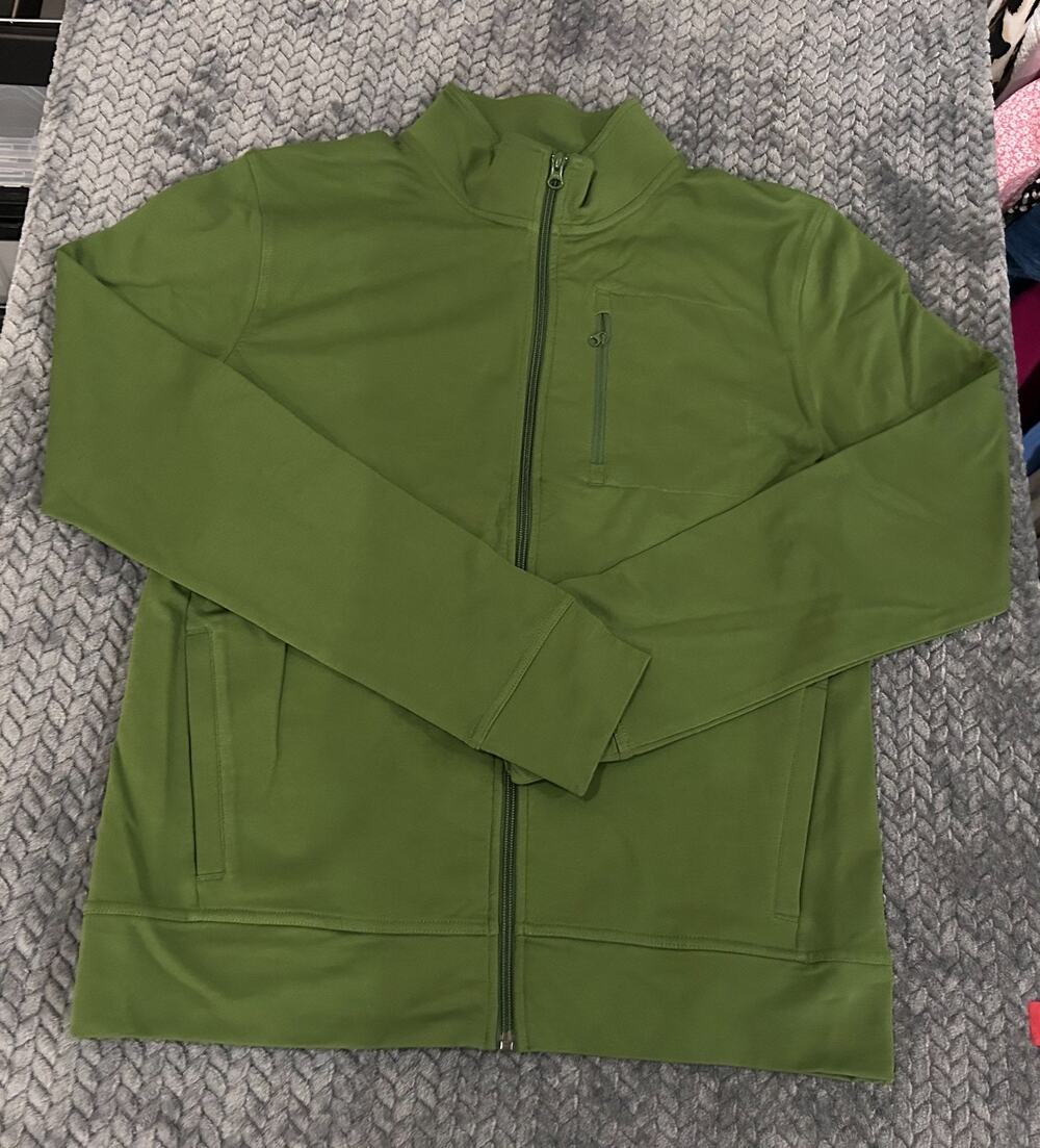 PACT Full Zip Track Jacket Mens Medium Green Athletic Stretch French Terry